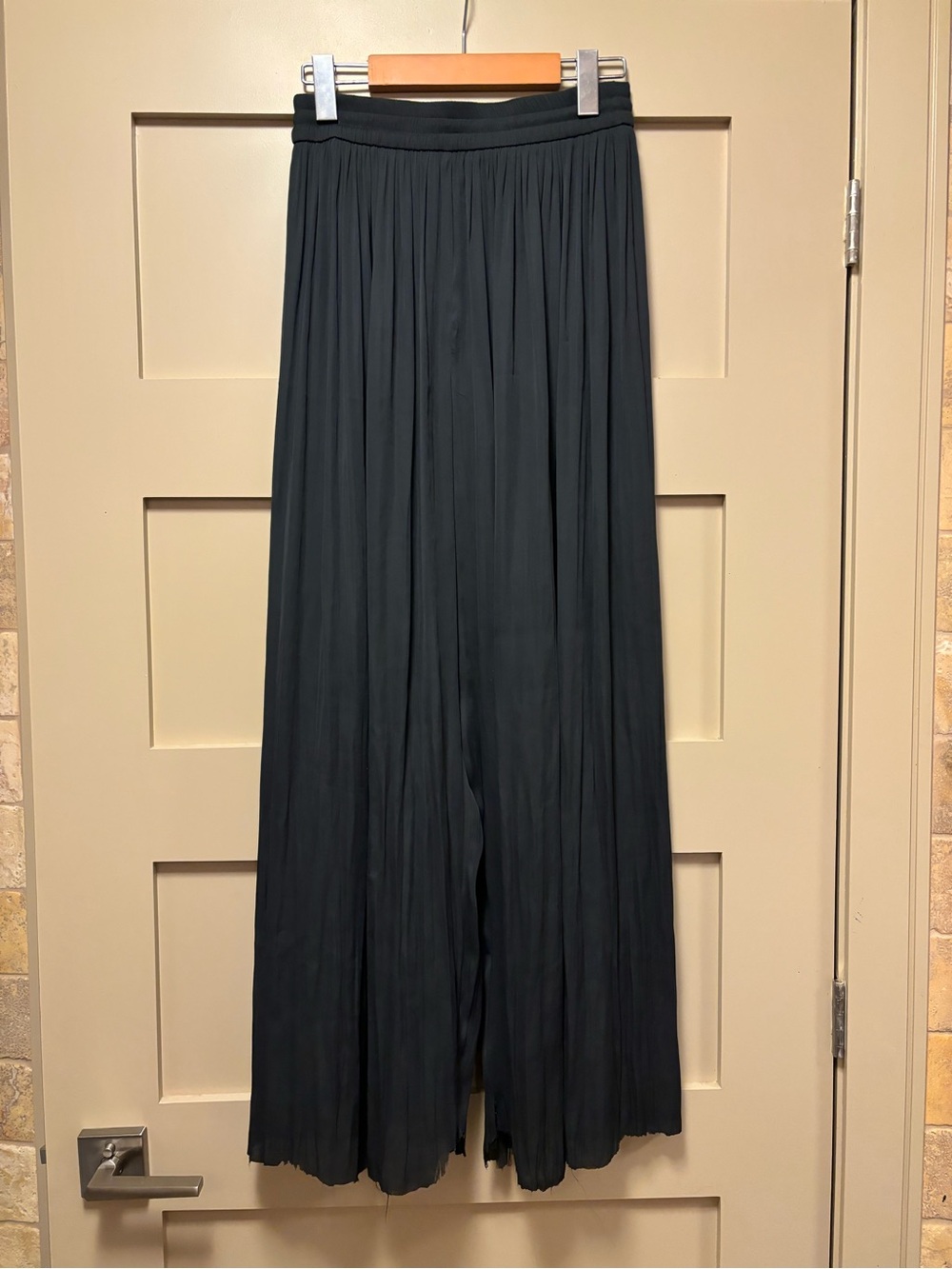 ZARA Pleated Crinkle Wide Fluid Lightweight Palazzo Pant Pull On Charcoal Sheer